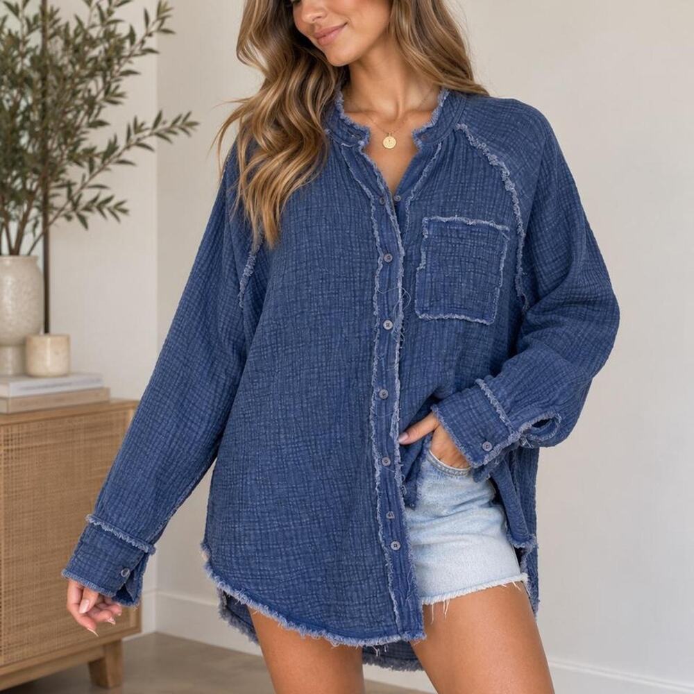 Aerie blue denim button up
